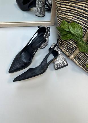 Эксклюзивные туфли лодочки из натуральной итальянской кожи и замша женские на каблуке5 фото