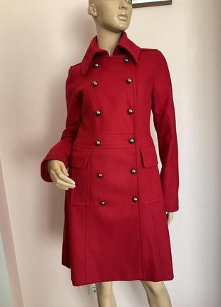 Красное качественное фирменное пальто/xs/ brend hallhuber шерсть 80%2 фото