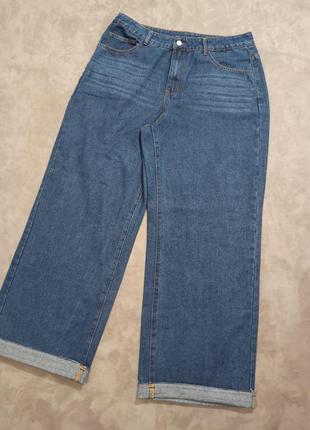 Коттоновые джинсы прямые с подворотом синие shein