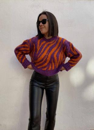 Кофта в стиле zara свитер зебра оранж лиловый2 фото