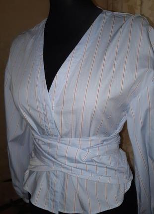 Хлопковая блуза в полоску h&amp;m с пышными рукавами и широким поясом.4 фото
