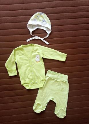 Ясельный комплект новорожденным 50/56 см боди ползунки шапочка хлопок костюм костюмчик н 0-1-3 мес1 фото