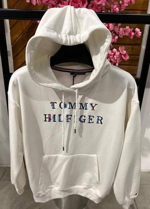 Худи в стиле Tommy hilfiger с капюшоном оверсайз белый черный зеленый