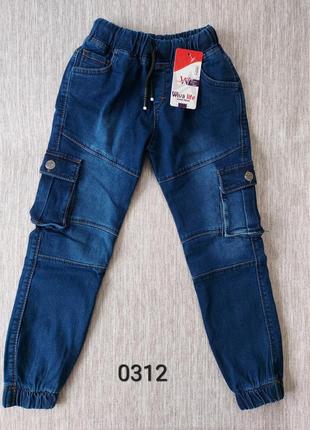 Джинсы на резинке для мальчиков 8-12 лет синие