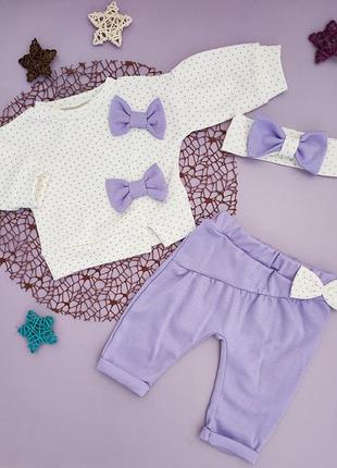 Комплект для новонародженого ( пов‘язка + повзунки + распашонка ) тканина інтерлок