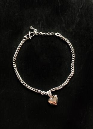 Срібний браслет жіночий срібне покриття 925 проби із сердечком серце підвіс5 фото