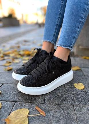 Крутейшие женские кроссовки в стиле alexander mcqueen luxury svarovski black чёрные с блёстками3 фото