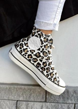 Крутые женские высокие кеды converse chuck taylor all star high leopard бежевые леопардовые