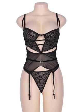 Эротический корсет с пажами для чулок l-6xl