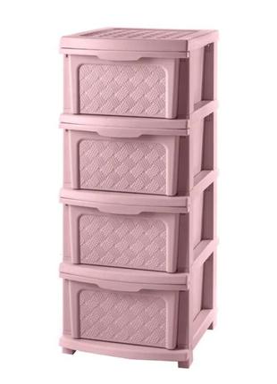 Пластиковый розовый будровый комод, шкафчик, тумбочка, органайзер на 4 ящика
