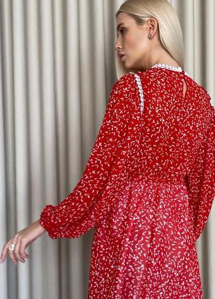 Женское шифоновое платье красное с кружевом  3366-023 фото