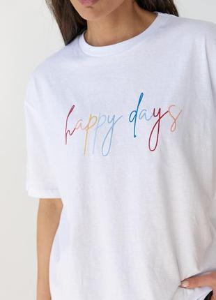 Женская футболка с вышитой надписью happy days - молочный цвет, m (есть размеры)4 фото
