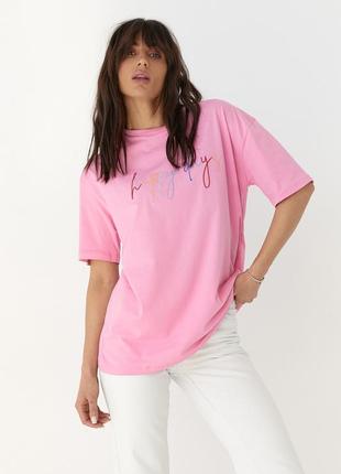 Жіноча футболка з вишитим написом happy days — рожевий колір, l (є розміри)