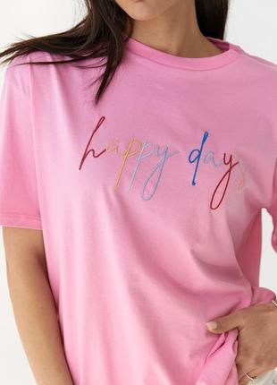 Женская футболка с вышитой надписью happy days - розовый цвет, l (есть размеры)4 фото