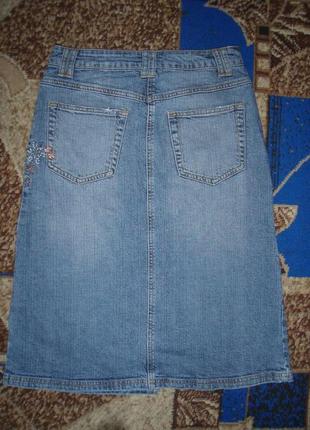 Винтажная джинсовая юбка с высокой посадкой , вышивка с бисером2 фото