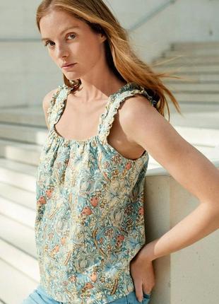 Топ майка top блуза цветочный принт лен 100% linen morris & co at next,р.12
