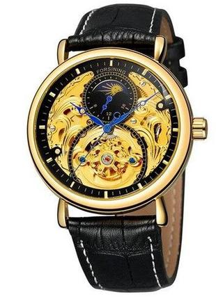 Классические механические мужские наручные часы forsining 1125 gold-black1 фото