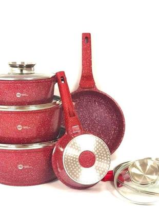 Набор посуды с гранитным, антипригарным покрытием на 14 предметов higer kitchen нк-305 красный