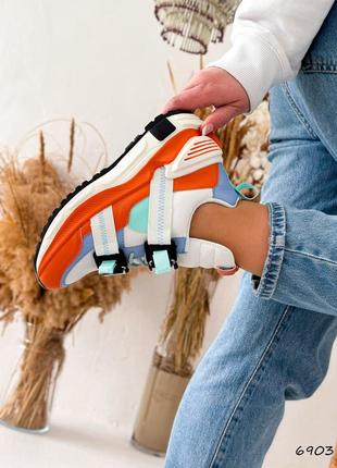 Кросівки жіночі sally білі + помаранчевий + блакитний, екошкіра8 фото