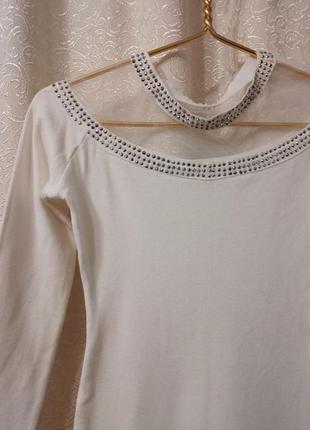 Брендове віскозне трикотажне біле плаття туніка6 фото