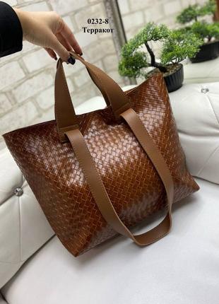 Жіноча сумка женская сумка шопер длинные и короткие ручки женская шоппер экокожа плетіння10 фото