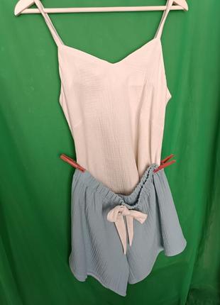 Комплект муслин халат пижама шорты топ2 фото