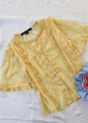 French connection, желтая блуза свободного кроя с рюшами, ростмер с,м1 фото