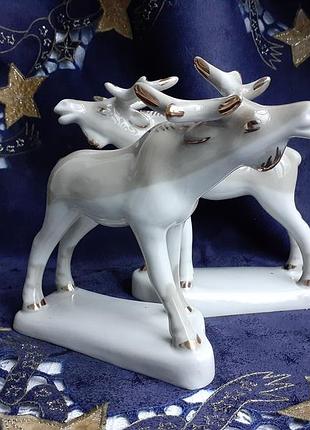 Лось 🦌🌲 полонное винтаж статуэтка фарфор полонский зхк чередник звери нашено леса ссср советская