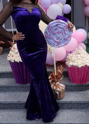 Елегантна вечірня сукня з фіолетового мраморного оксамиту2 фото