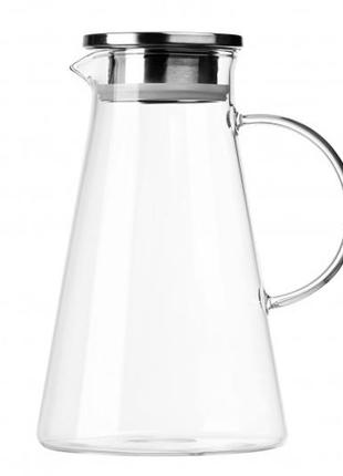 Глечик скляний ardesto 1800 мл, глечик для гарячих напоїв, графин скляний із кришкою