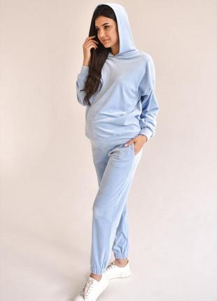 Плюшевый спортивный костюм для беременных и кормящих, голубой2 фото