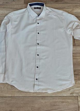 Акція, harwest, якісна турецька чоловіча сорочка молочного кольору на довгий рукав