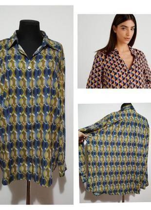 Фирменная стрейчевая шелковая блузка в роскошный принт большой размер супер качество artigiano