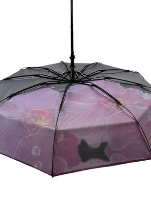 Жіноча парасоля-автомат від flagman на 9 спиць, чорний з рожевою квіткою, n0153-104 фото