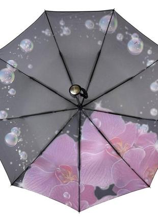 Жіноча парасоля-автомат від flagman на 9 спиць, чорний з рожевою квіткою, n0153-102 фото