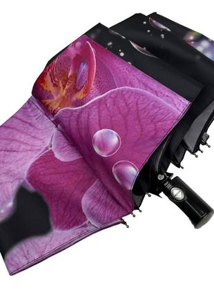 Жіноча парасоля-автомат від flagman на 9 спиць, чорний з рожевою квіткою, n0153-105 фото
