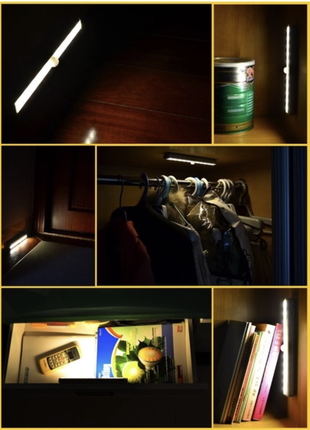 Светодиодная аккумуляторная usb led лампа с датчиком света, клеевой лентой и магнитом для крепления5 фото