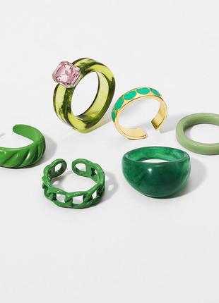 Набор женских колец, в зеленом цвете , бижутерия, перстень / fs-1754