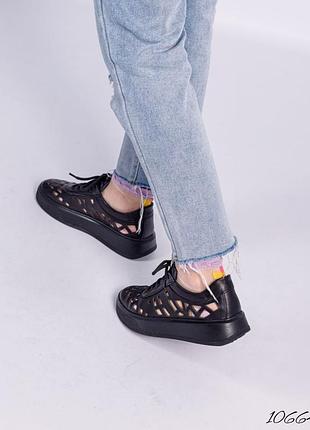 Гарні зручні жіночі літні кеди з натуральної шкіри