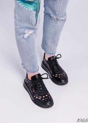 Гарні зручні жіночі літні кеди з натуральної шкіри