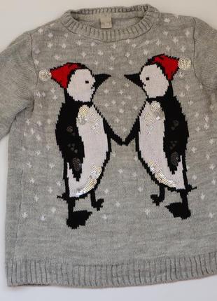 Красивый новогодний свитер tu пингвины