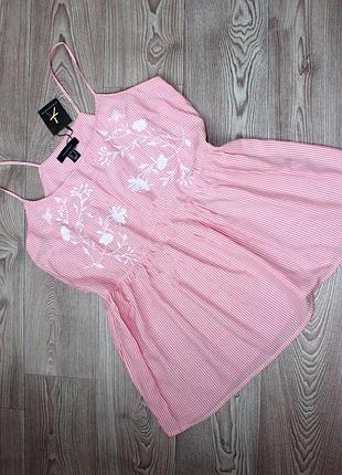 Майка / топ /за типом бебидолл айворі в рожеву тонку смужку і з вишивкою, індія,4/42