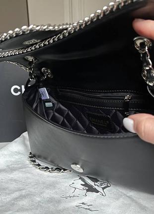 Кожаная брендовая сумочка натуральная кожа черная фурнитура серебро 1:1 шанель7 фото