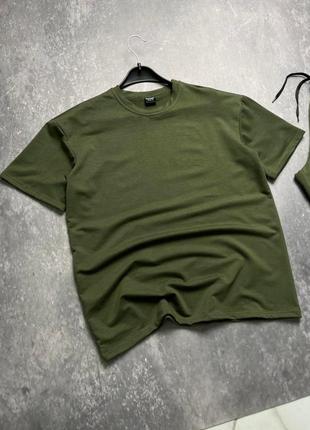 Мужская базовая футболка серая черная синяя хаки зеленая коричневая морская волна6 фото