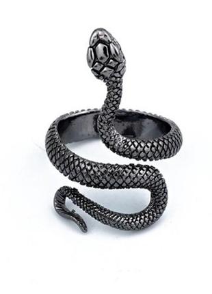 Кольцо в форме змеи унисекс, размер универсальный, темно-серебристое