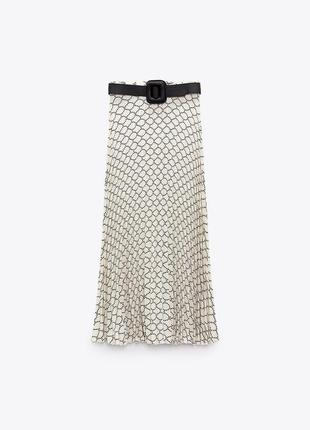 Костюм zara geometric print, белый/черный (рубашка, юбка, пояс) 2599/722 2592/737