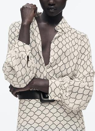 Костюм zara geometric print, белый/черный (рубашка, юбка, пояс) 2599/722 2592/737