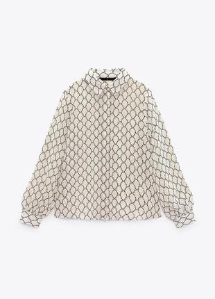 Костюм zara geometric print, белый/черный (рубашка, юбка, пояс) 2599/722 2592/737