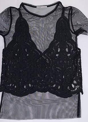 Женский черной топ с сеткой  ⁇  женочный чернний топ с меткой olko  ⁇  кружной черновой топ с меткой