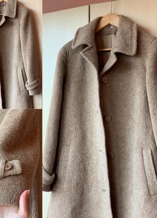 Красивое классическое пальто длины миди / макси из 100% шерсти ламы в бежевом цвете4 фото